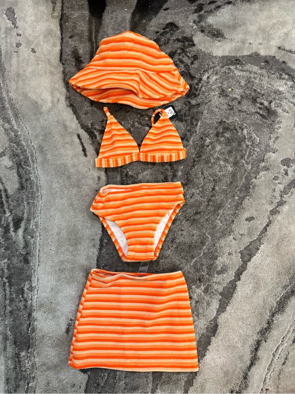 Fashion Nova Orange Striped 4-Piece Kids Swim Set